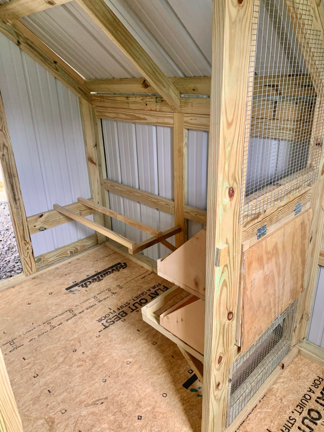 8x24 Deluxe Day Ranger Coop. Interior Egg Collecting Wall & Storage Area (SKU 2511)