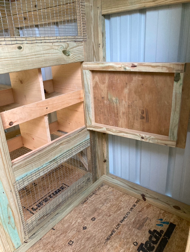 8x24 Deluxe Day Ranger Coop. Interior Egg Collecting Wall & Storage Area (SKU 2511)