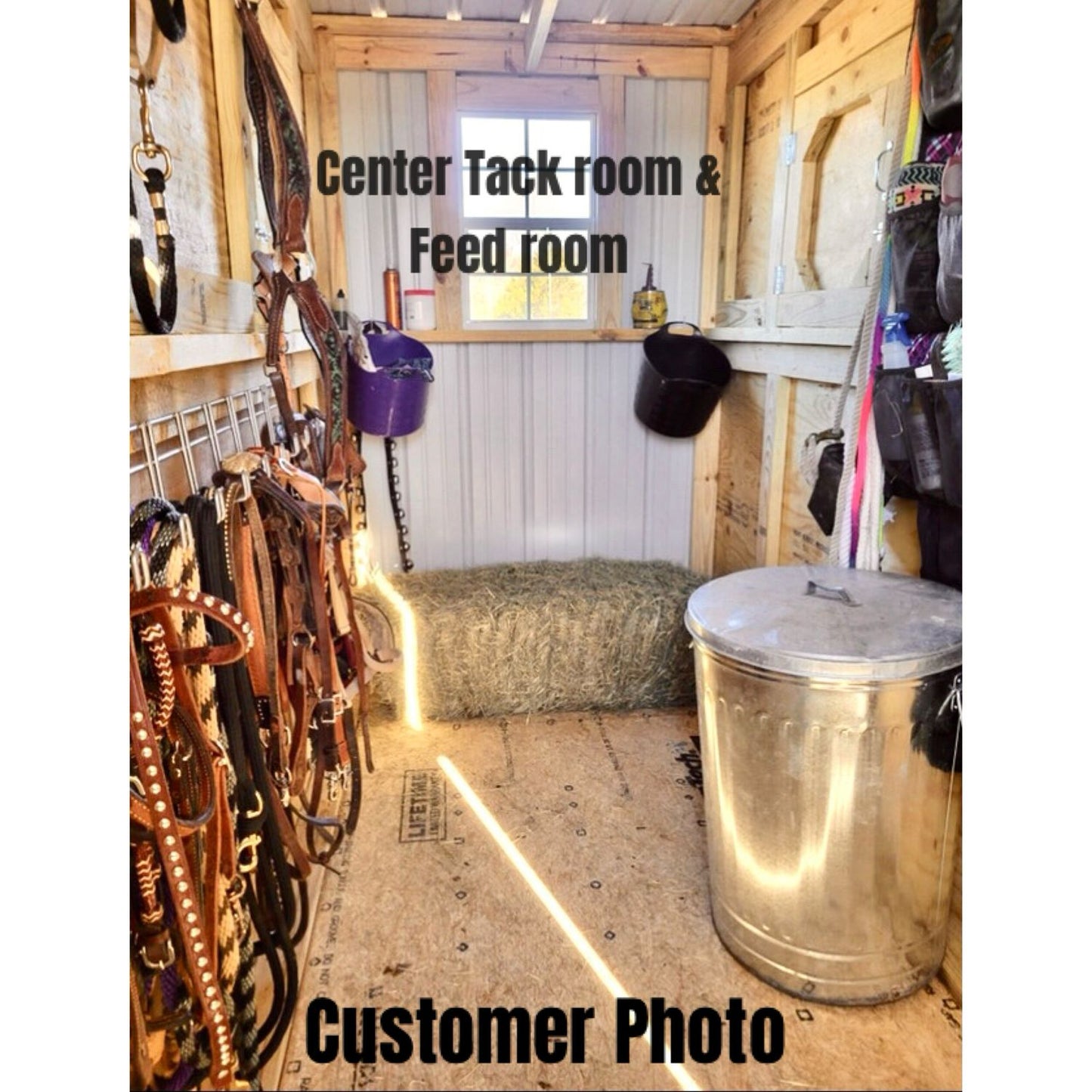 10x27x8 TWO STALL BARN. HALF WALLS. CENTER FEED ROOM. Stall Gates (SKU 1195)