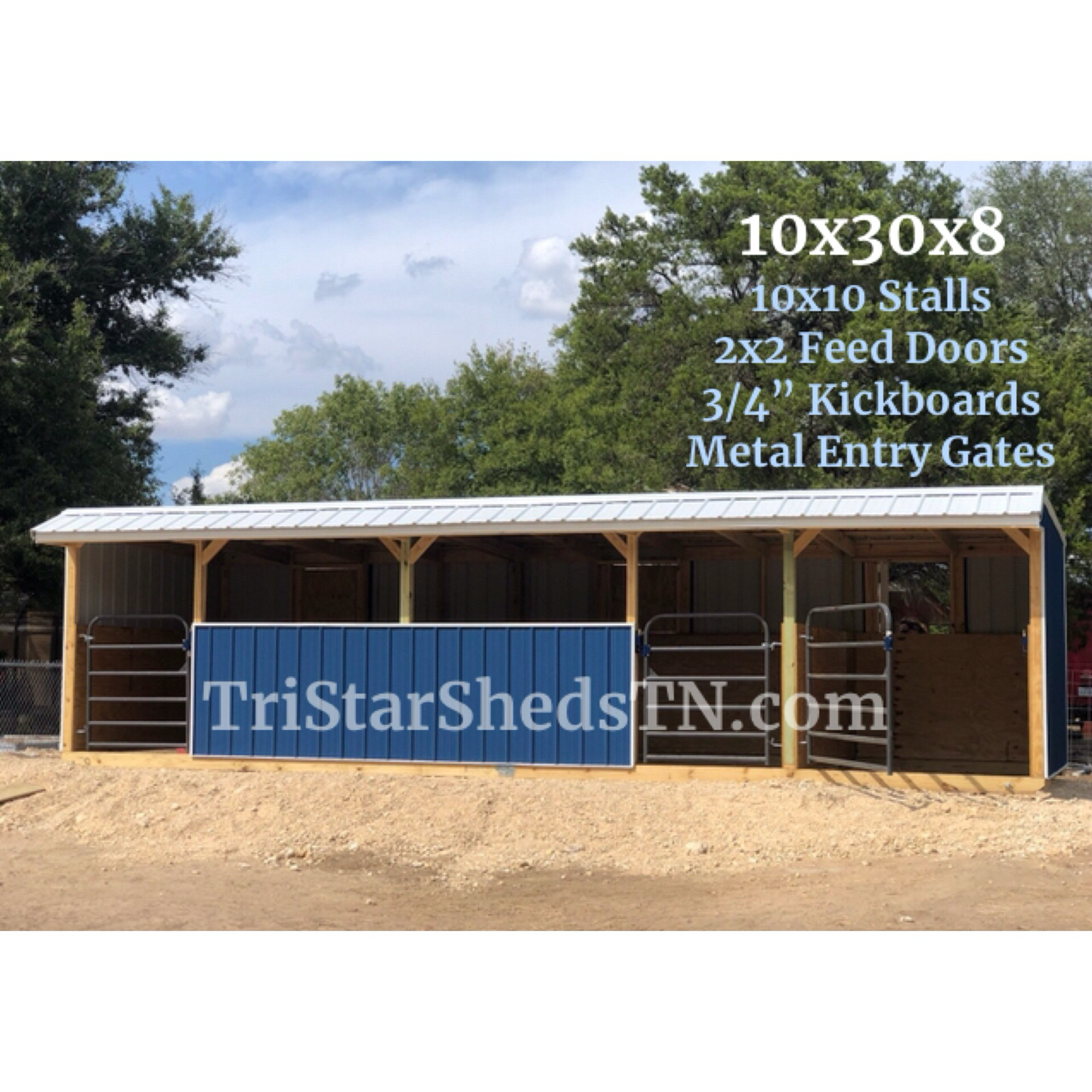 10x30x8 THREE STALLBARN. With Crossbuck Windows (SKU 1197)